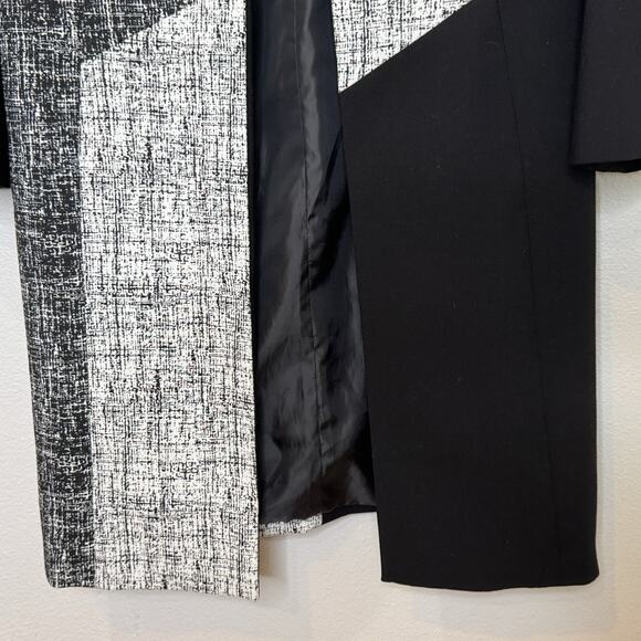 Calvin Klein Open Front Over Coat Jacket Womens Size 10 Black White Fully Lined - Picture 4 of 8